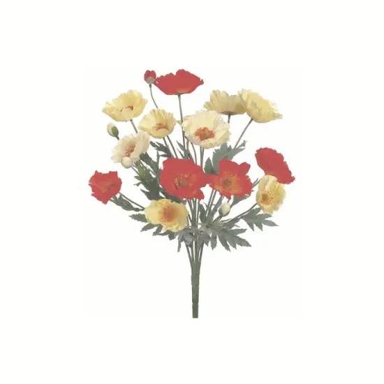 21" Faux Orange & Yellow Poppy Bush &ndash; Artificial Wildflower Bundle for Spring Decor & Floral Crafts-FBP832-OR/YE {1}
