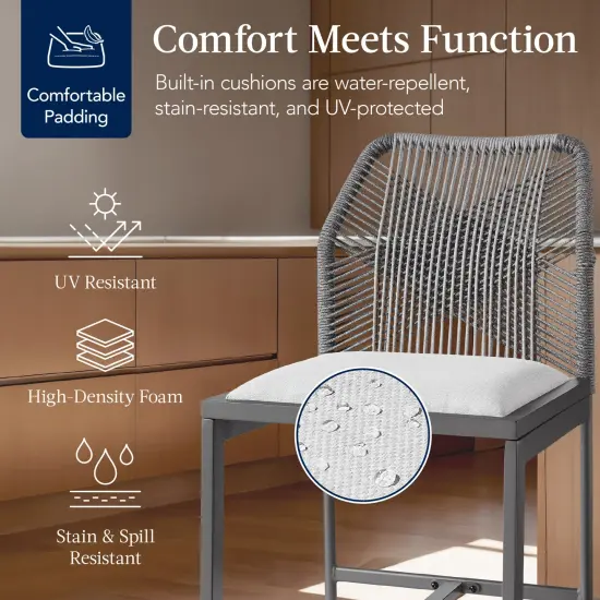 Best Choice Products Set of 2 Indoor Outdoor Counter Height Barstools w/ All-Weather Rope & Aluminum Charcoal/Graphite {4}