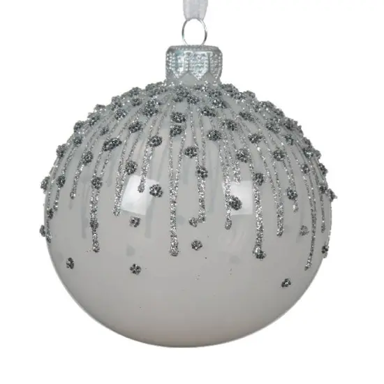 Enamel Ice Glass Ornament Set - 80mm - Silver and White {3}