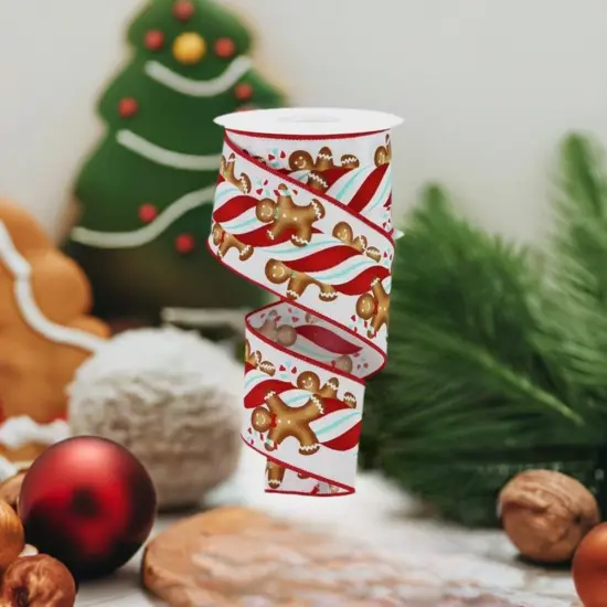 2.5" Gingerbread Kids Candy Ribbon: White/Ice Blue (10 Yards) {2}