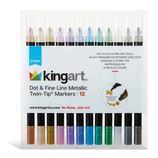 KINGART Dot & Fine Twin-Tip&trade;Metallic Markers, 12 pc. Set {3}