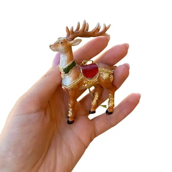 Majestic Deer in Gold Armor Ornament, Regal Christmas Tree Decor {4}