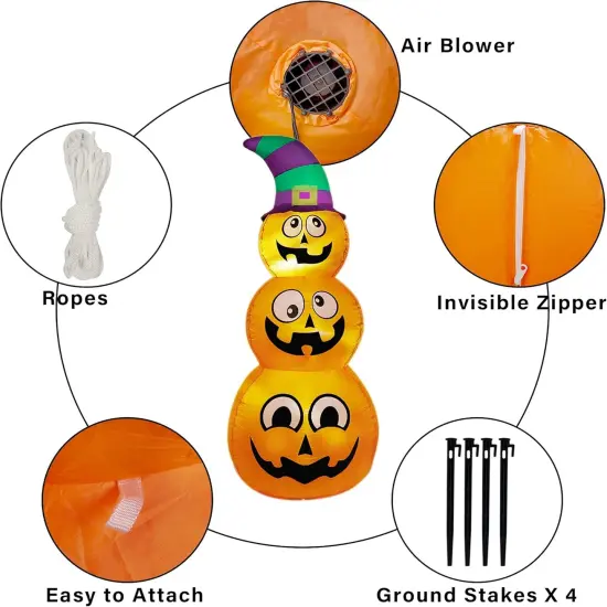Halloween Inflatables Stacked Pumpkins with Witch Hat {4}