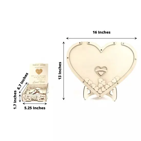 13" Natural Wooden Heart Drop Top Frame Wedding Guest Book Sign Set Party Event {4}