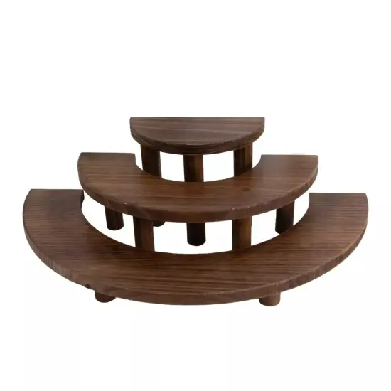 3 Semicircle Brown 3 Tier Wooden Cupcake Pedestals Dessert Display Stands {1}