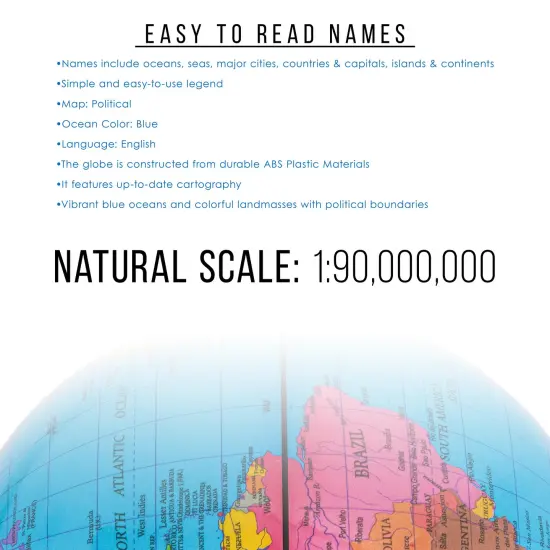 TCP Global 6" Blue Ocean World Globe with Black Base - Political Globe, Vertical Axis Rotation - Educational, Kids Learn Earth's Geography, Shelf Desk {3}