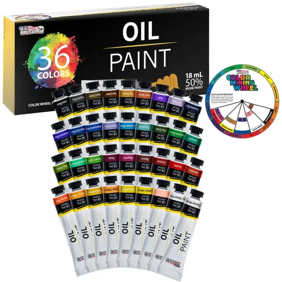 Professional 36 Color Set of Art Oil Paint in Large 18ml Tubes - Rich Vivid Colors for Artists, Students, Beginners - Canvas Portrait Paintings {1}