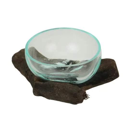 Glass and Teak Driftwood Bowl – 3.25” High Decorative Succulent Centerpiece {3}