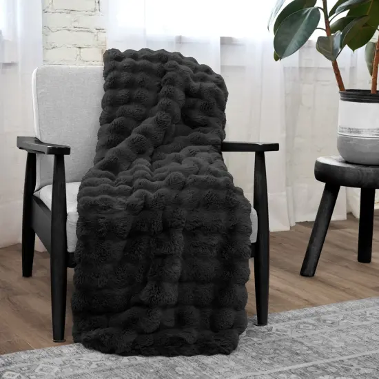 Ultra Fine Faux Fur Throw Blanket Jet Black 50X70 Inches {1}