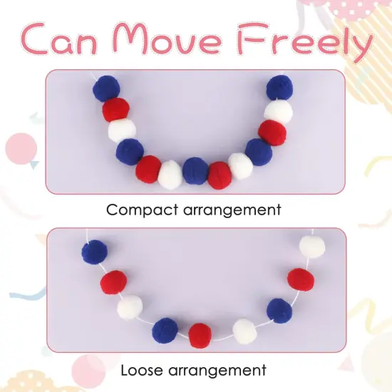 16.4 Ft Red White Blue Pom Pom Garland for 4th of July Decorations {4}