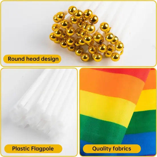 Progress Rainbow Pride Stick Flag - 50 Pack Small Mini USA American LGBTQ Hand Held Pride Gay Flag for Holidays Parades Rainbow Parties Donations or LGBT Community Events 8.2 x 5.7 inch {3}