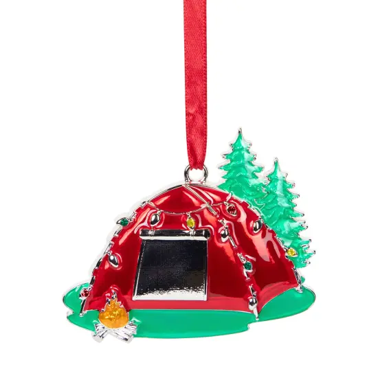 Northlight Camping Tent with Campfire Christmas Ornament - 3.25" Red {4}