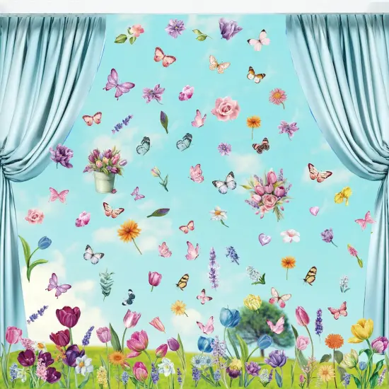 Spring Flower Window clings Decorations Window Decals Stickers for Office Home {3}