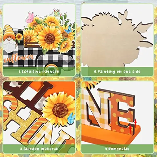 5 Pcs Sunflower Table Sign Sunflower Wooden Table Centerpieces Sign Summer Gnome Wooden Table Decor Sunshine Table Decoration Signs Gnome Wooden Centerpiece for Home Party(Colorful) {4}
