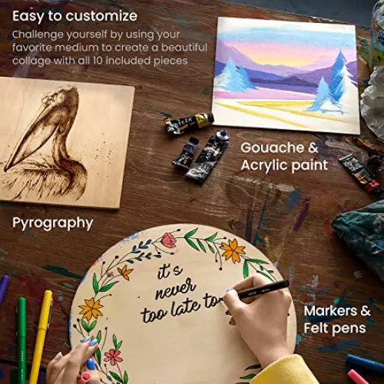 ARTEZA MDF Wood Slices, Set of 10, 5 x 11.8-Inch Circles and 5 x 9.05-Inch Squares, Unfinished Wooden Pieces for DIY Craft and Art Projects {6}