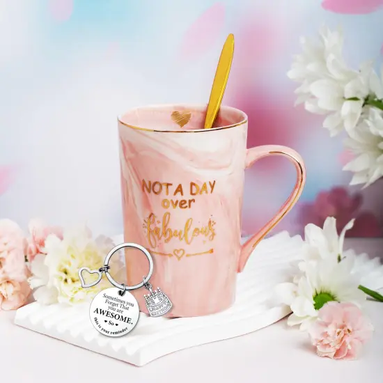 Jumway Not A Day Over Fabulous Mug Gifts Set- Birthday Gifts for Women - Funny Birthday Gift Ideas for Her,Friends, Coworkers, Her, Wife, Mom, Daughter, Sister, Aunt Ceramic Marble Mug 14 Oz {3}