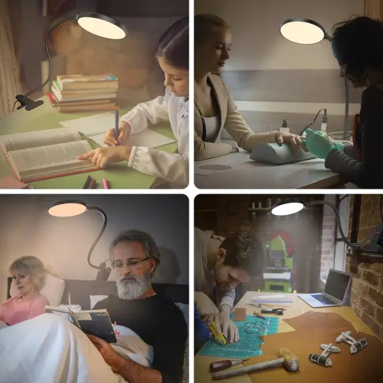 Reading Light with Remote, LED Desk Lamp Clip on [1H Timer & Nightlight] RA>95 Dimmable Flexible Gooseneck, Reading Lamp with Clamp for Table - 3.5'' (Adapter Included) {2}