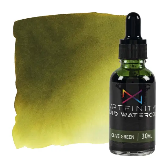 Artfinity Liquid Watercolor Paint 30 ml Bottle, Olive Green - Vibrant Dye-Based Liquid Watercolor w/ Glass Pipette, Fast-Drying, Fine Art Paint for Calligraphy, Airbrushing & Traditional Art {1}
