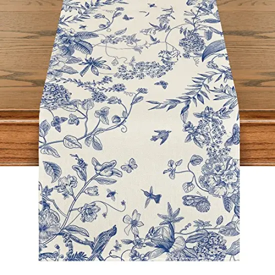 Artoid Mode Monochrome Sketch Birds and Flowers Summer Table Runner, Seasonal Spring Fall Kitchen Dining Table Decoration for Home Party Decor 13x72 Inch {1}