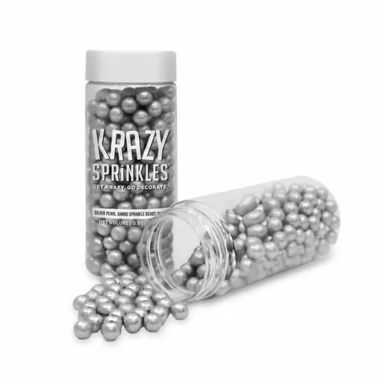 Krazy Sprinkles - Silver Pearl 8mm Beads (1/2 Cup, 1x Jar) for Cakes, Ice Cream & Cookies {3}