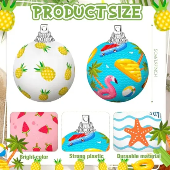 16 Pcs Summer Hanging Ornaments Hanging Hawaiian Style Ball Decoration Ice Cream Orange Juice Flamingo Sea Seahorse Style Ball for Summer Holiday Party Tree Decor(Beach) {4}