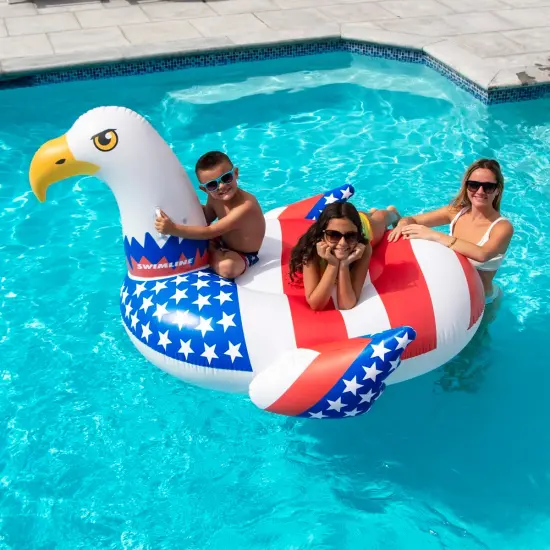 Swimline Giant Ride-On Americana Eagle Inflatable Swimming Pool Float - 78" White {4}