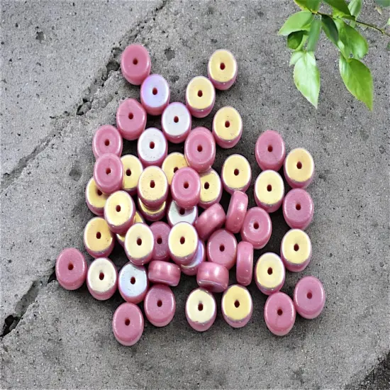 *50* 6x3mm Opaque Pink Luster AB Heishi Beads {3}