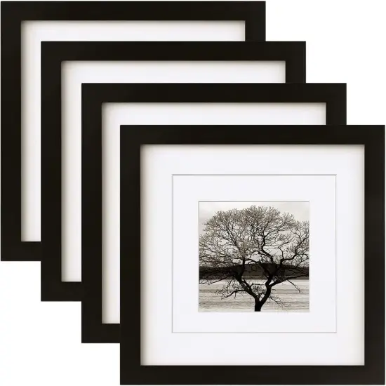 8x8 Picture Frames 4 PCS - Made of Solid Wood Covered by Plexiglass Display 4x4/6x6 with Mat or 8x8 without Mat, for Table Top Display and Wall Mounting Photo Frame Black {1}