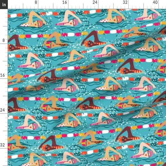Various Fabrics by the Yard or Fat Quarter Swimming Ladies Blue Water Fun Outdoor Sports Swim Pool Custom Printed Fabric by Spoonflower {1}