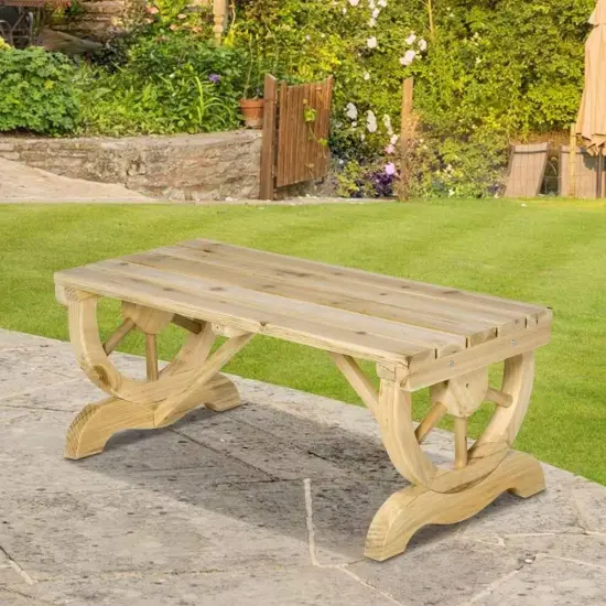 Fir Wood Wagon Wheel 2-Seater Outdoor Garden Bench with Slatted Seat Natural {2}