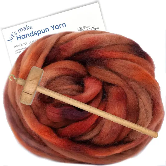 LEARN TO SPIN - Beginner's Spinning Kit with Hand Dyed BFL Roving, Drop Spindle & Printed Instructions w/ Video. Many Colors. Mahogany {1}