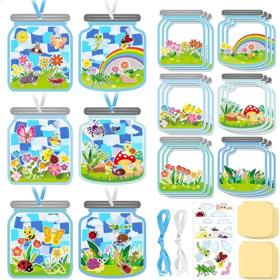 24 Pcs Activity Spring Insect Suncatcher Craft Kit Spring Summer Bugs Suncatcher Craft DIY Tissue Paper Suncatcher Decoration {1}