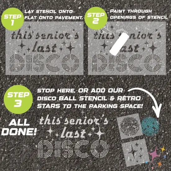 Senior&rsquo;s Last Disco Parking Space Stencil | High School Senior Parking Spot Stencil | Reusable Stencil | Stencil Ease | {2}