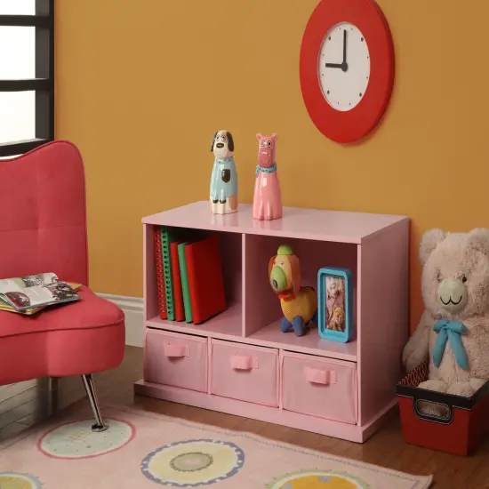 Badger Basket Stackable Shelf Storage Cubby with Three Baskets Pink {2}