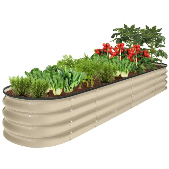 Best Choice Products 8x2x1ft Outdoor Metal Raised Oval Garden Bed, Planter Box for Vegetables, Flowers Beige {1}