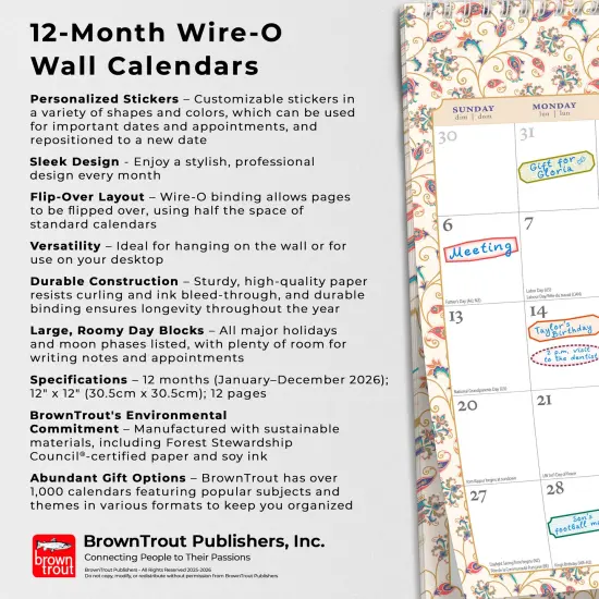 Tuscan Delight | 2026 12 x 12 Inch (Hanging) Monthly Square Wire-O Calendar | Sticker Sheet {6}