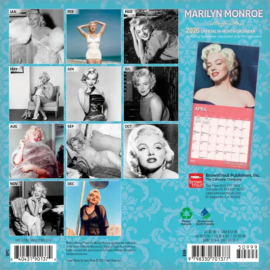 Marilyn Monroe OFFICIAL | 2026 7 x 14 Inch (Hanging) Monthly Mini Wall Calendar {2}