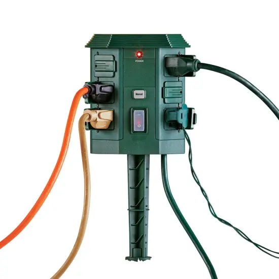 Collections Etc 6 Outlet Outdoor Power Stake with Remote {2}