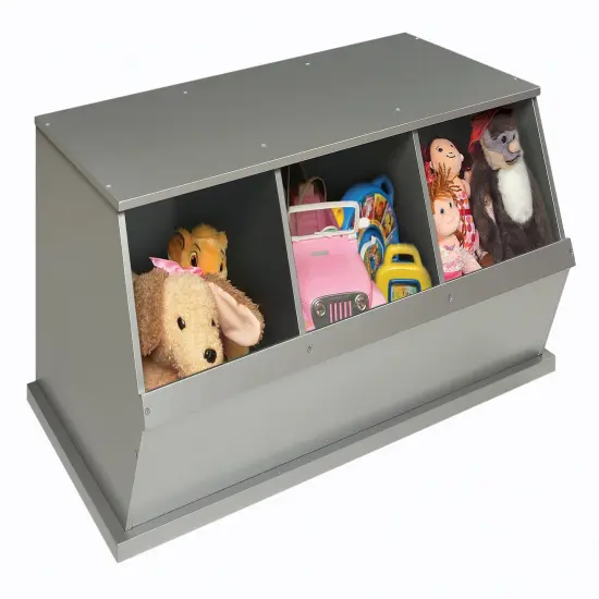 Badger Basket Three Bin Stackable Storage Cubby Silver {5}
