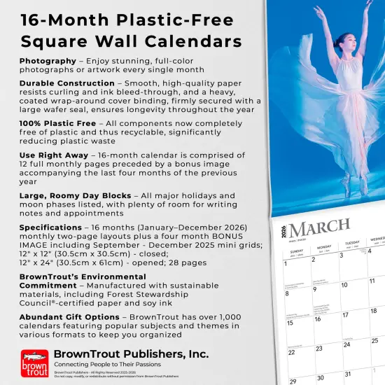 Ballet | 2026 12 x 24 Inch (Hanging) Monthly Square Wall Calendar | Foil Stamped Cover | Plastic-Free {6}