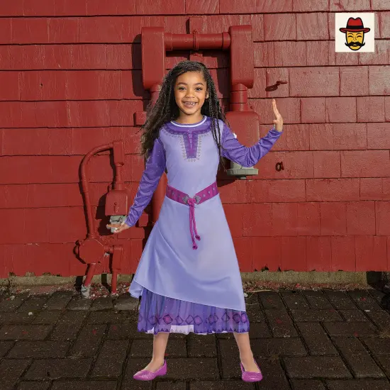 Girls Classic Disney Wish Asha Costume Purple Dress Glitter Sleeves Small Size Outfit {3}
