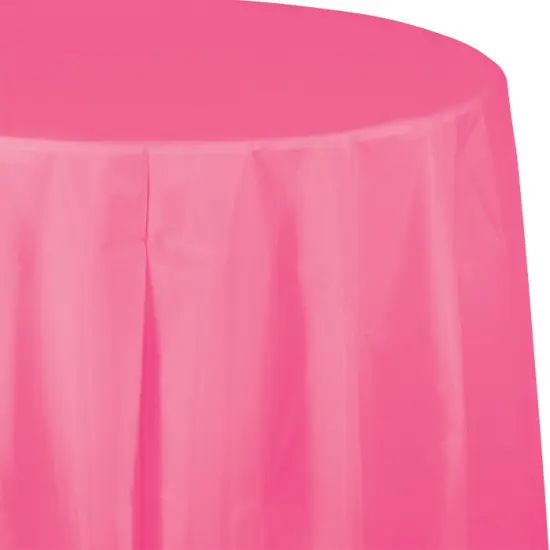 12 pc Bulk Candy Pink Round Plastic 82 inch Table Covers {1}
