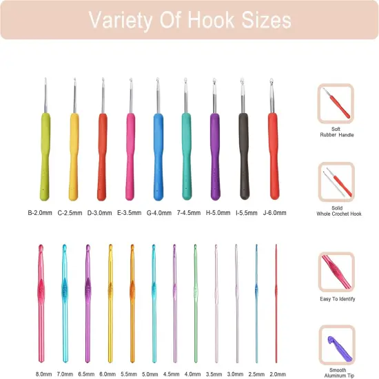 Crochet Hooks Kit with Case, 86-Piece, Ergonomic Crochet Needles Weave Yarn Kits DIY Hand Knitting Art Tools {2}