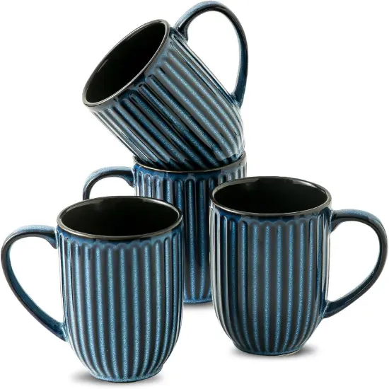 Coffee Mugs Set, 16 oz Ceramic Coffee Cups, Ribbed Tea Cup Set of 4 {1}