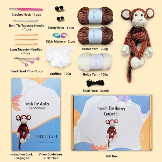 Crochet Kit for Beginners Adults, Freddy The Monkey DIY Crochet Animal Kit for Beginners, Learn to Crochet with Step-by-Step Instruction Book, Beginner Crochet Kit for Adults and Kids {2}