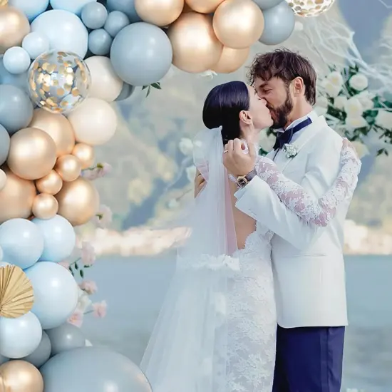 Dusty Baby Blue Balloons Arch Garland Kit - Haze Fog Blue Sand White Champagne Gold Dusty Balloons for for Boy Girl Birthday Bear Theme Baby Shower Gender Reveal Bridal Wedding Party Decorations {5}