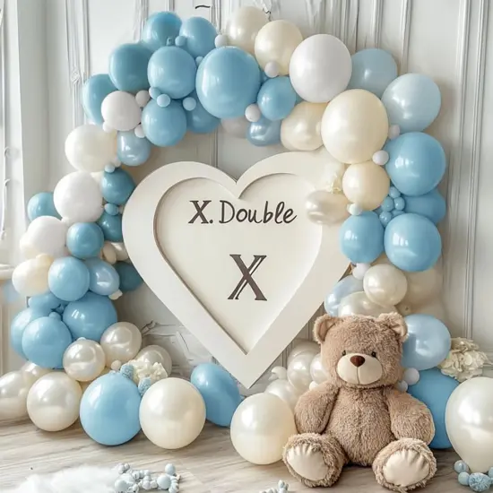 Pastel Blue White Balloon Arch Kit Double Stuffed Dusty Light Blue White Cream Balloon Garland for Baby Shower Birthday Wedding Boho Winter Party Decoration {5}