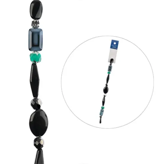 John Bead 7" Assorted Shape Czech Glass Bead Strand Black & Teal Elegant {2}