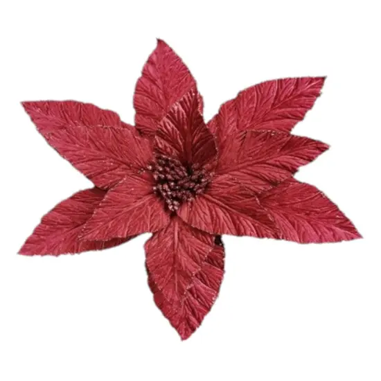 16" Red Velvet Poinsettia Flower &ndash; Elegant Christmas Floral Decoration {1}