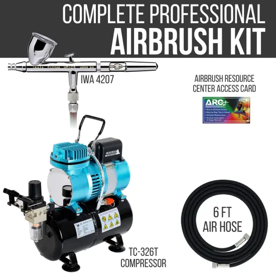 Iwata Eclipse HP CS Airbrush Set with 1/5 hp Cool Runner II Dual Fan Air Tank Compressor System Kit, 0.35mm Tip, Hose, Holder, How-To Guide {2}